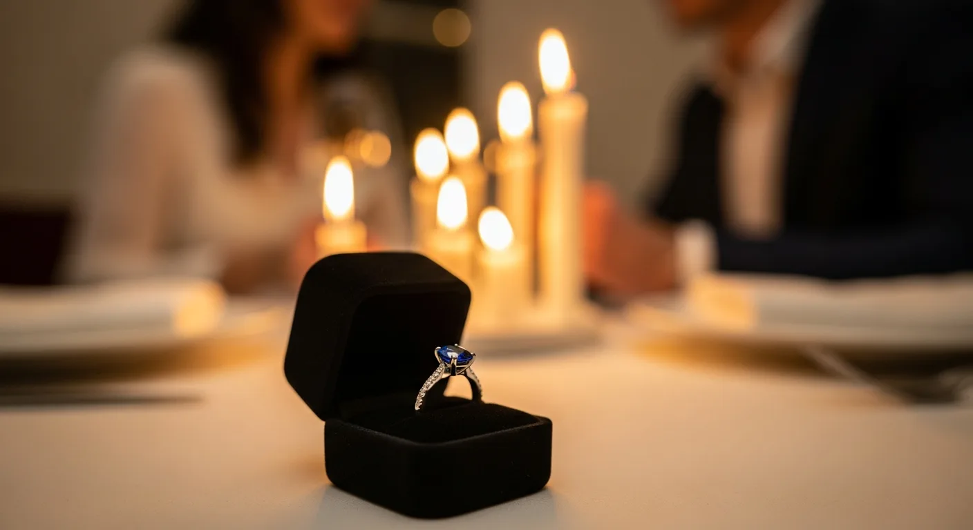 Bague de fiançailles en saphir bleu sur monture or blanc avec pavage diamants