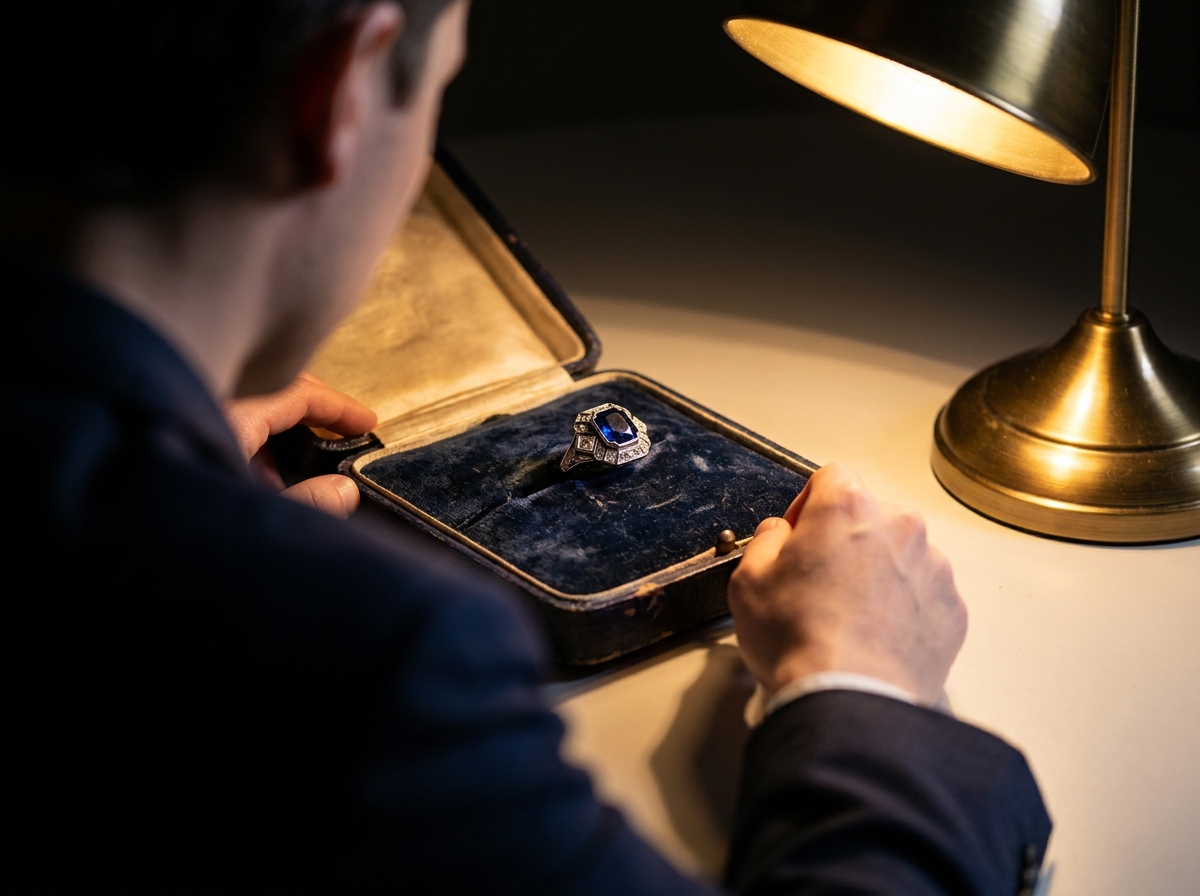 Atelier de joaillerie artisanale sertissage d'un saphir sur monture